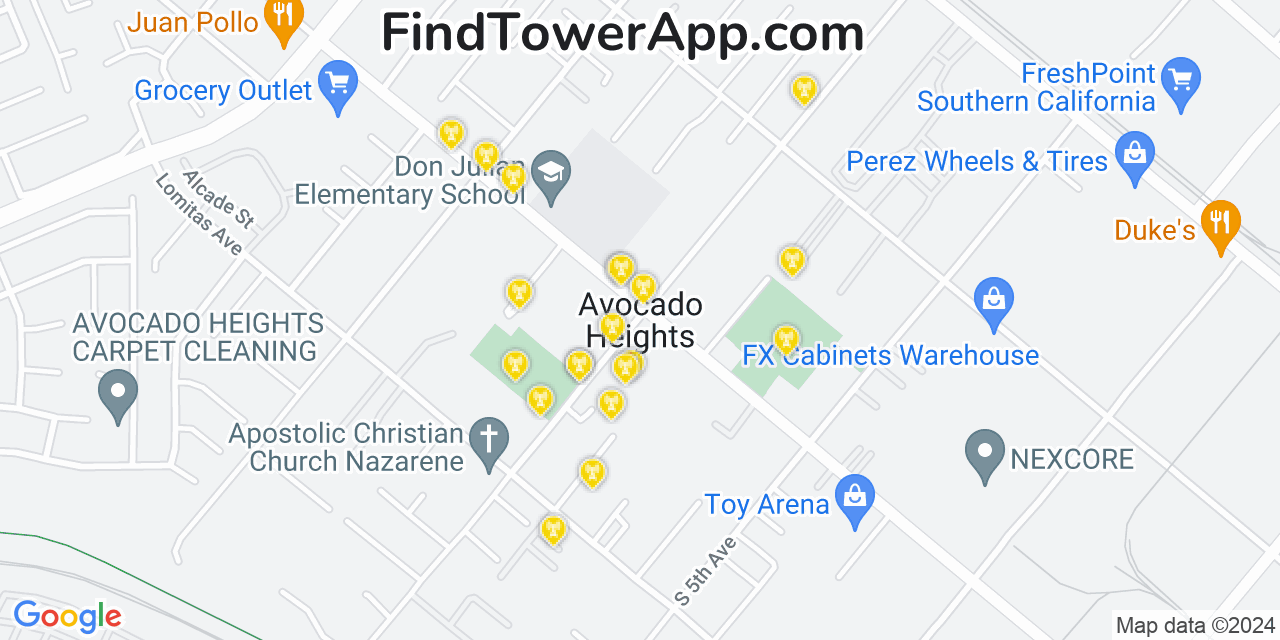 T-Mobile 4G/5G cell tower coverage map Avocado Heights, California