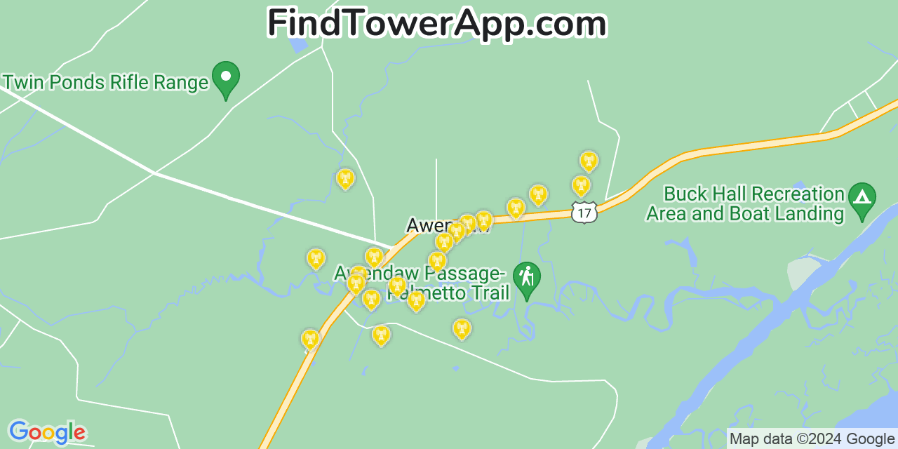 Verizon 4G/5G cell tower coverage map Awendaw, South Carolina