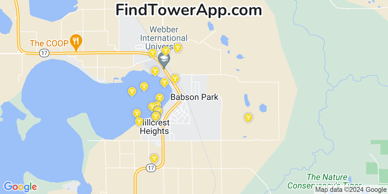 AT&T 4G/5G cell tower coverage map Babson Park, Florida