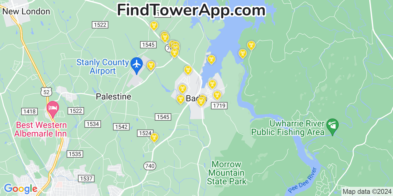 Verizon 4G/5G cell tower coverage map Badin, North Carolina