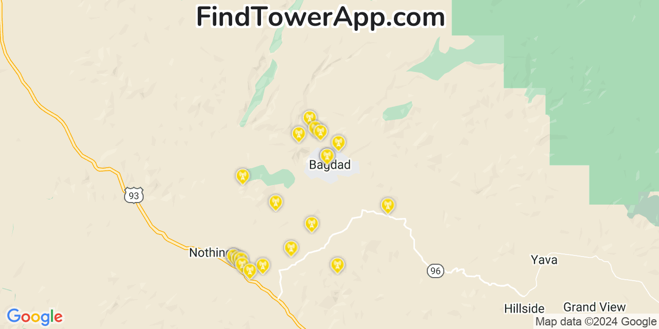 AT&T 4G/5G cell tower coverage map Bagdad, Arizona