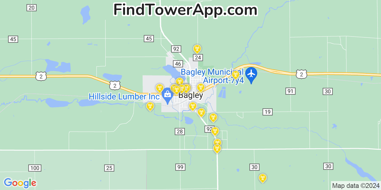 Verizon 4G/5G cell tower coverage map Bagley, Minnesota