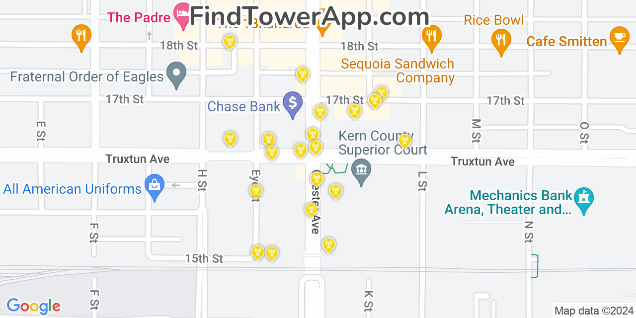 T-Mobile 4G/5G cell tower coverage map Bakersfield, California