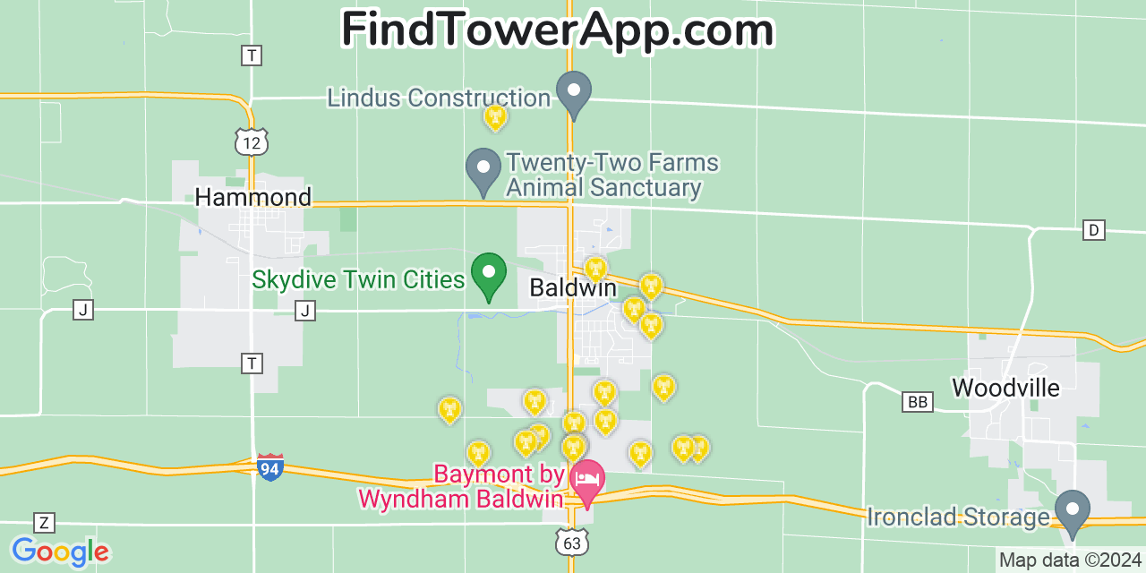 AT&T 4G/5G cell tower coverage map Baldwin, Wisconsin