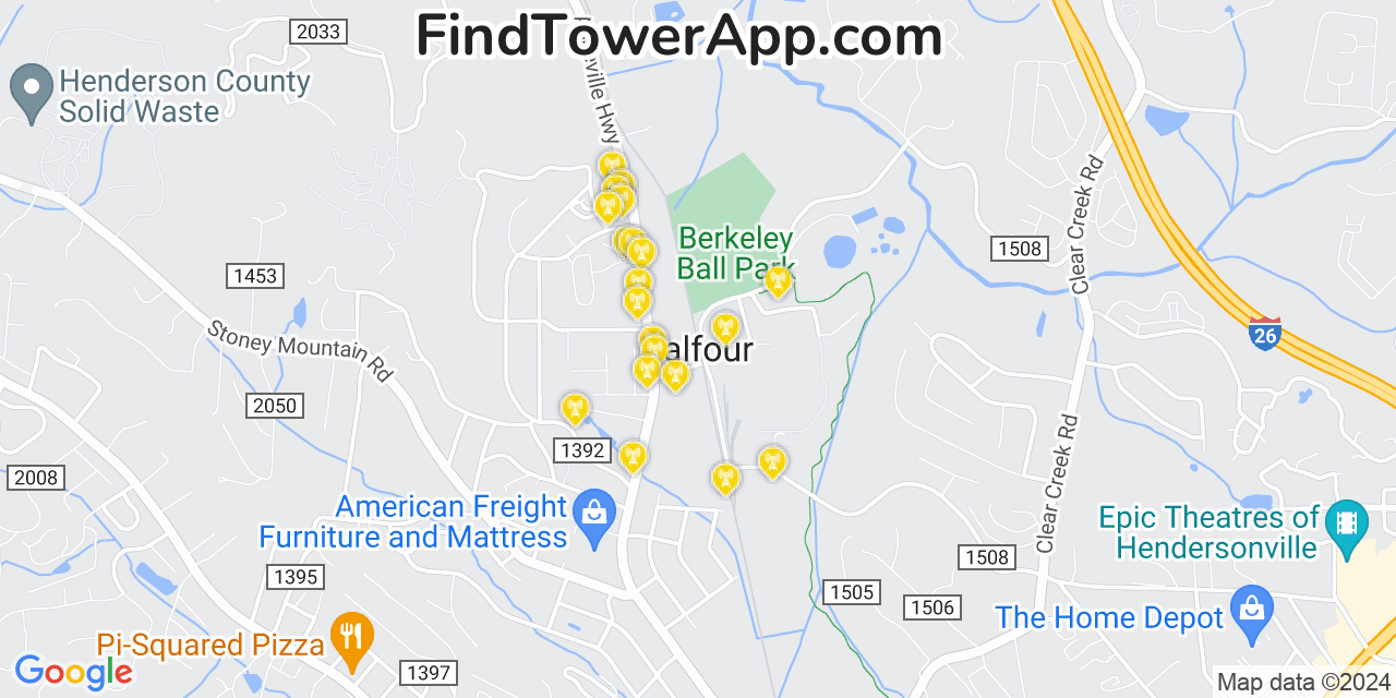 AT&T 4G/5G cell tower coverage map Balfour, North Carolina