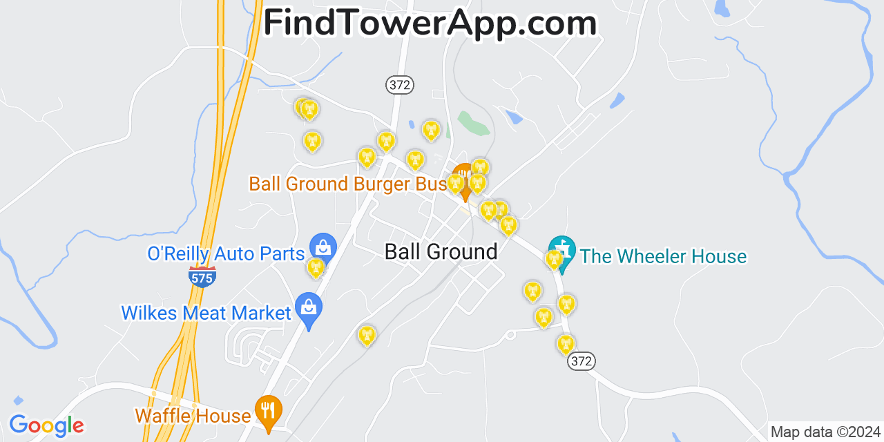 AT&T 4G/5G cell tower coverage map Ball Ground, Georgia