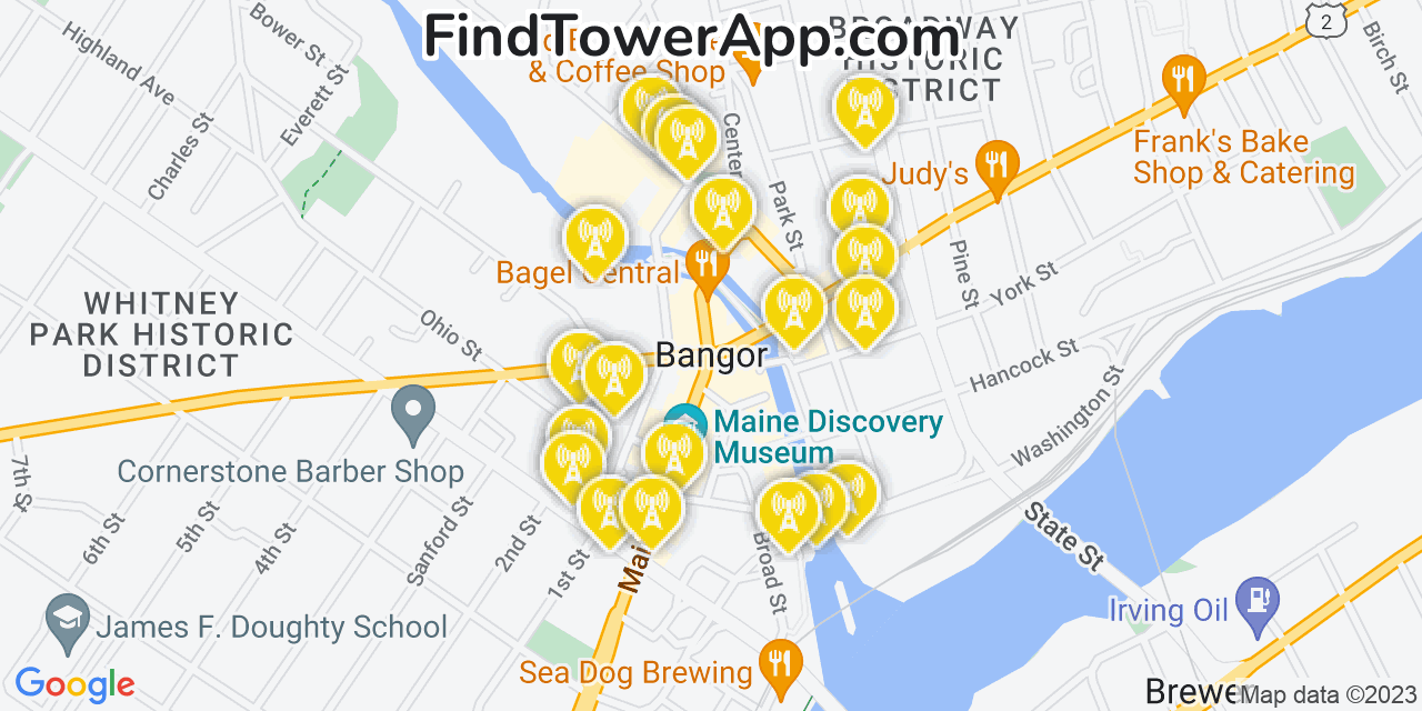 Verizon 4G/5G cell tower coverage map Bangor, Maine