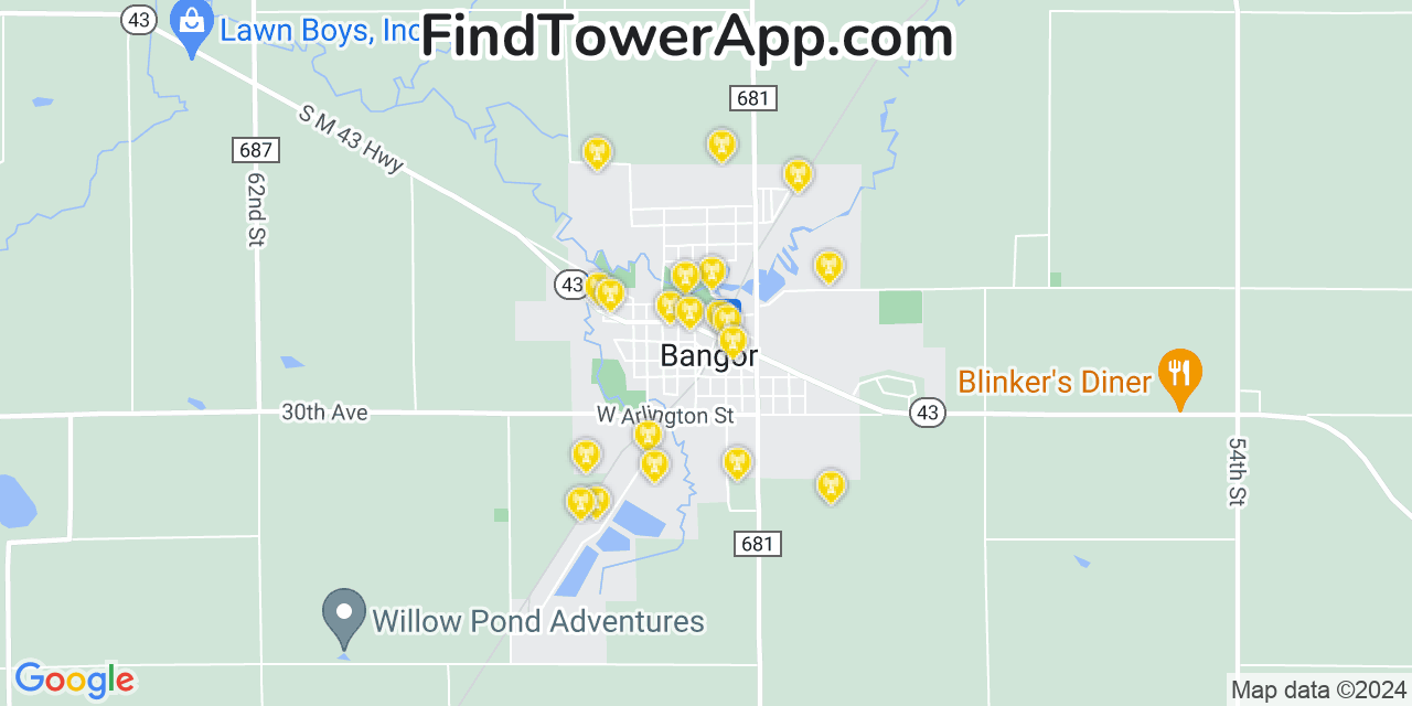 Verizon 4G/5G cell tower coverage map Bangor, Michigan