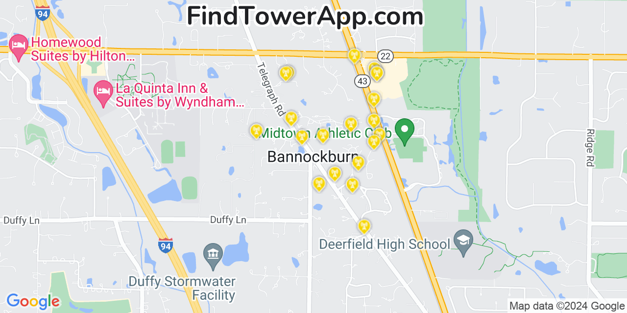 Verizon 4G/5G cell tower coverage map Bannockburn, Illinois