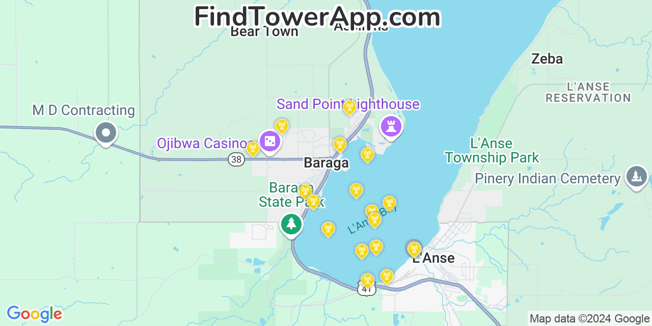 Baraga Michigan Cell Tower Coverage Map