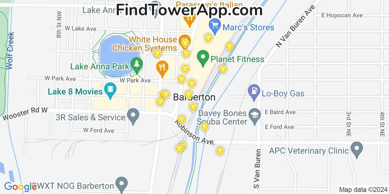 Verizon 4G/5G cell tower coverage map Barberton, Ohio