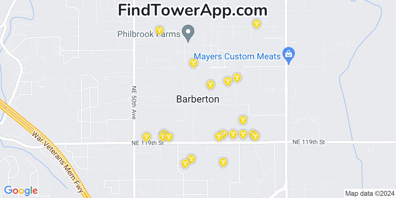 T-Mobile 4G/5G cell tower coverage map Barberton, Washington