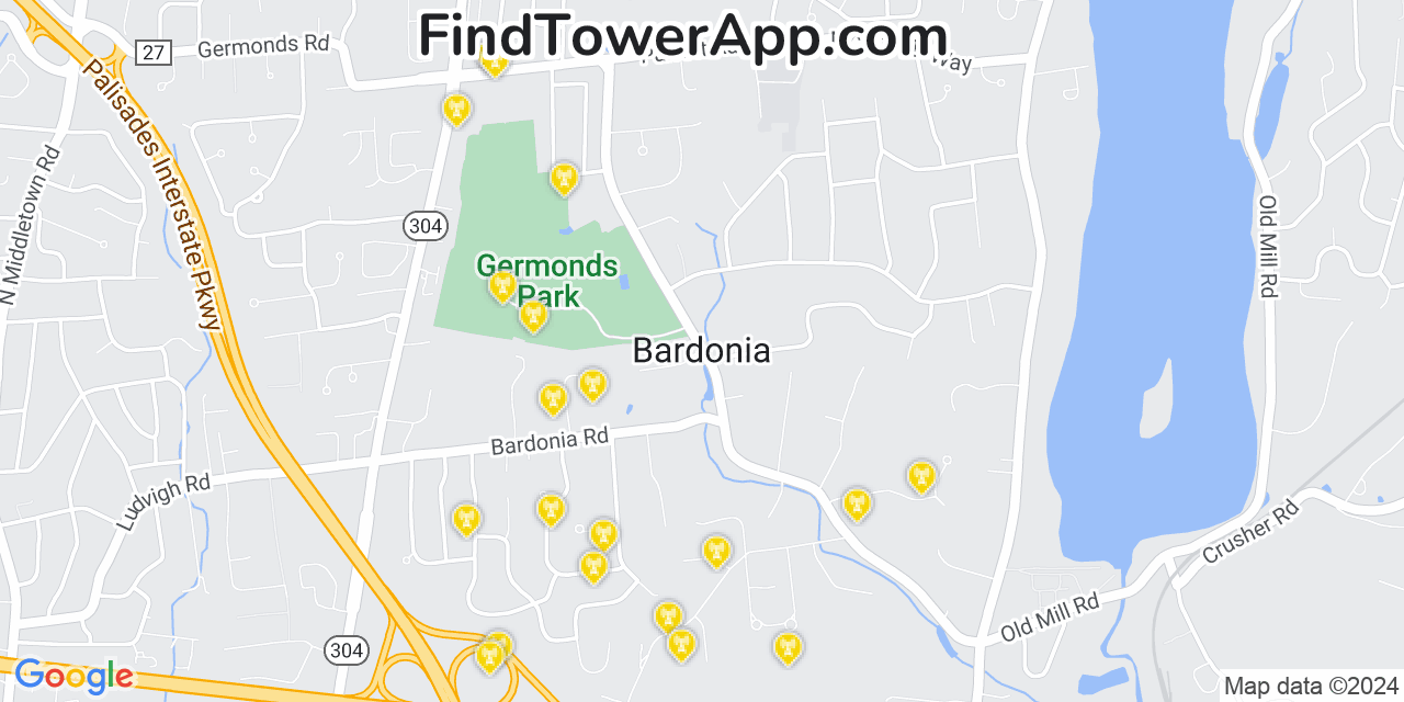 Verizon 4G/5G cell tower coverage map Bardonia, New York