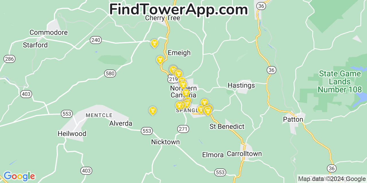 T-Mobile 4G/5G cell tower coverage map Barnesboro, Pennsylvania