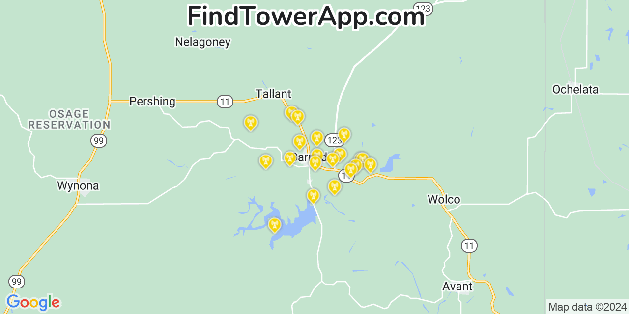 AT&T 4G/5G cell tower coverage map Barnsdall, Oklahoma