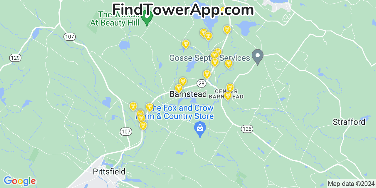 Verizon 4G/5G cell tower coverage map Barnstead, New Hampshire