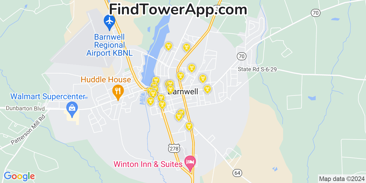 Verizon 4G/5G cell tower coverage map Barnwell, South Carolina