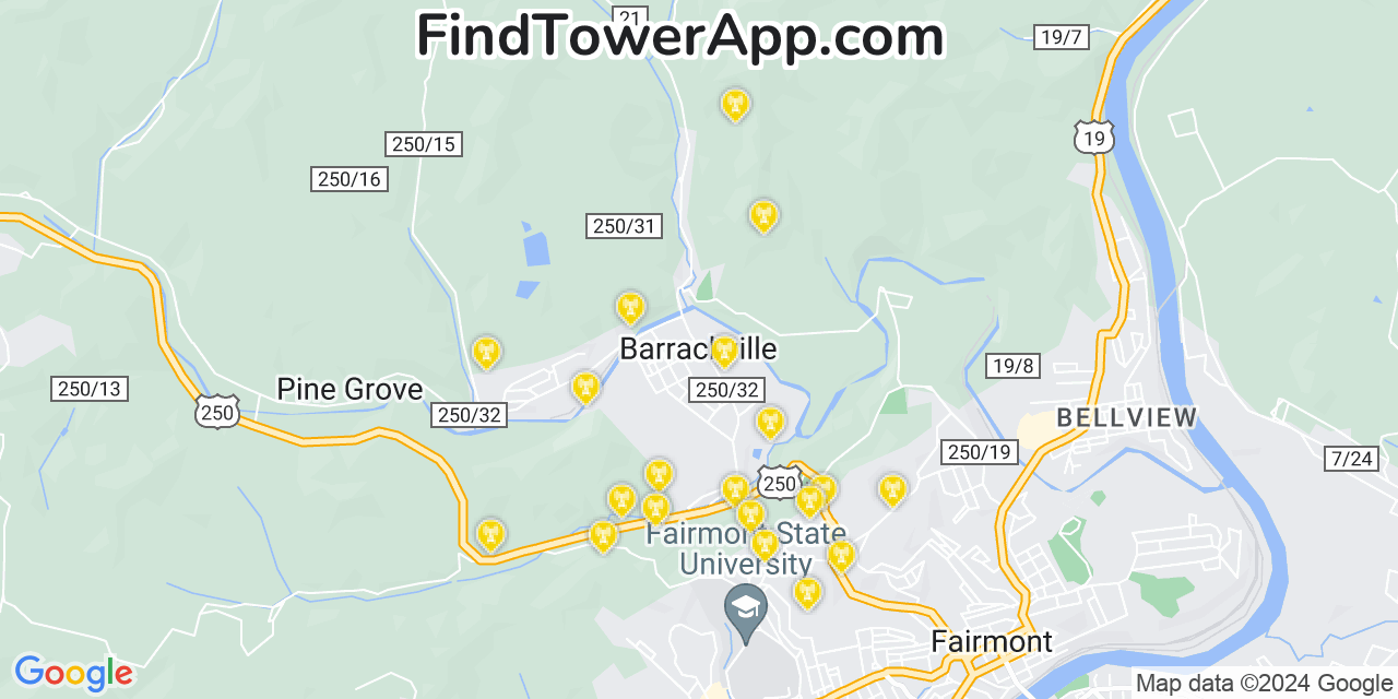 Verizon 4G/5G cell tower coverage map Barrackville, West Virginia