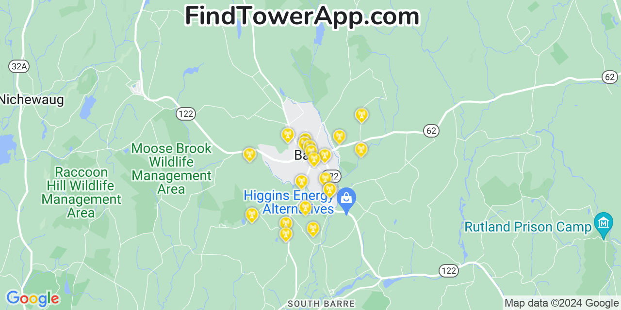 T-Mobile 4G/5G cell tower coverage map Barre, Massachusetts