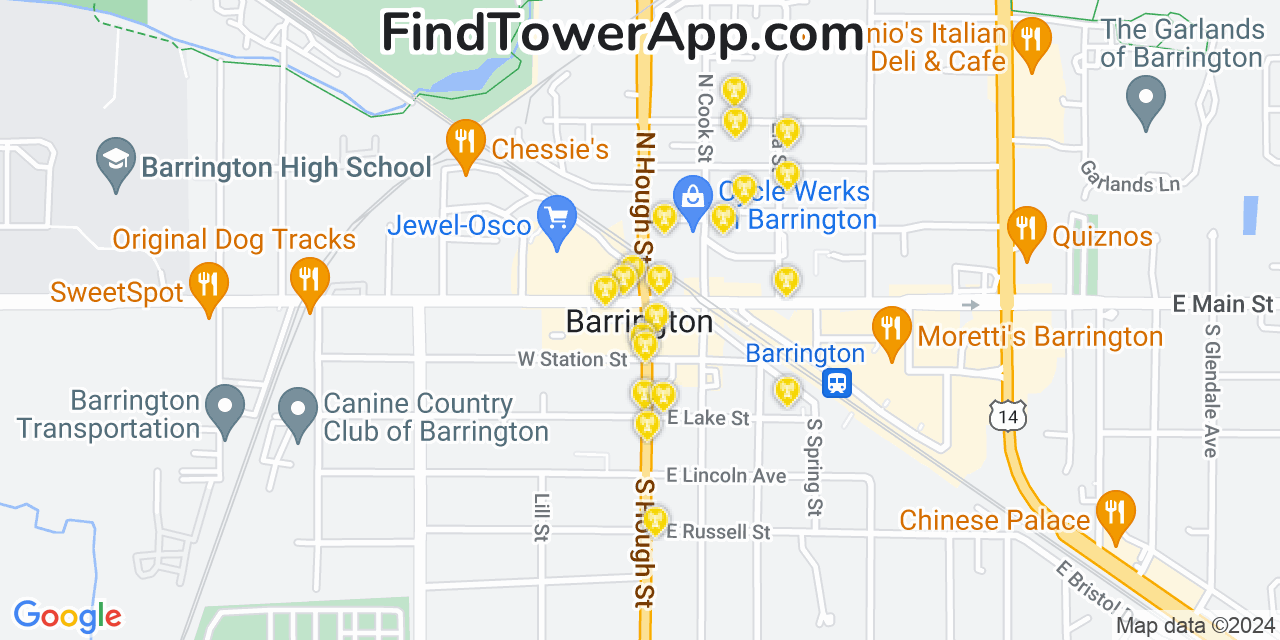 Verizon 4G/5G cell tower coverage map Barrington, Illinois