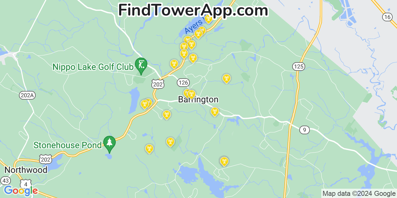 T-Mobile 4G/5G cell tower coverage map Barrington, New Hampshire