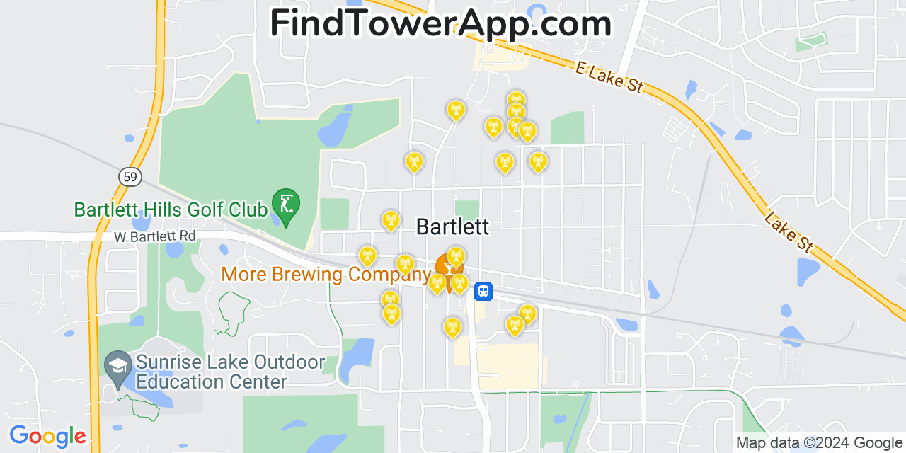 AT&T 4G/5G cell tower coverage map Bartlett, Illinois