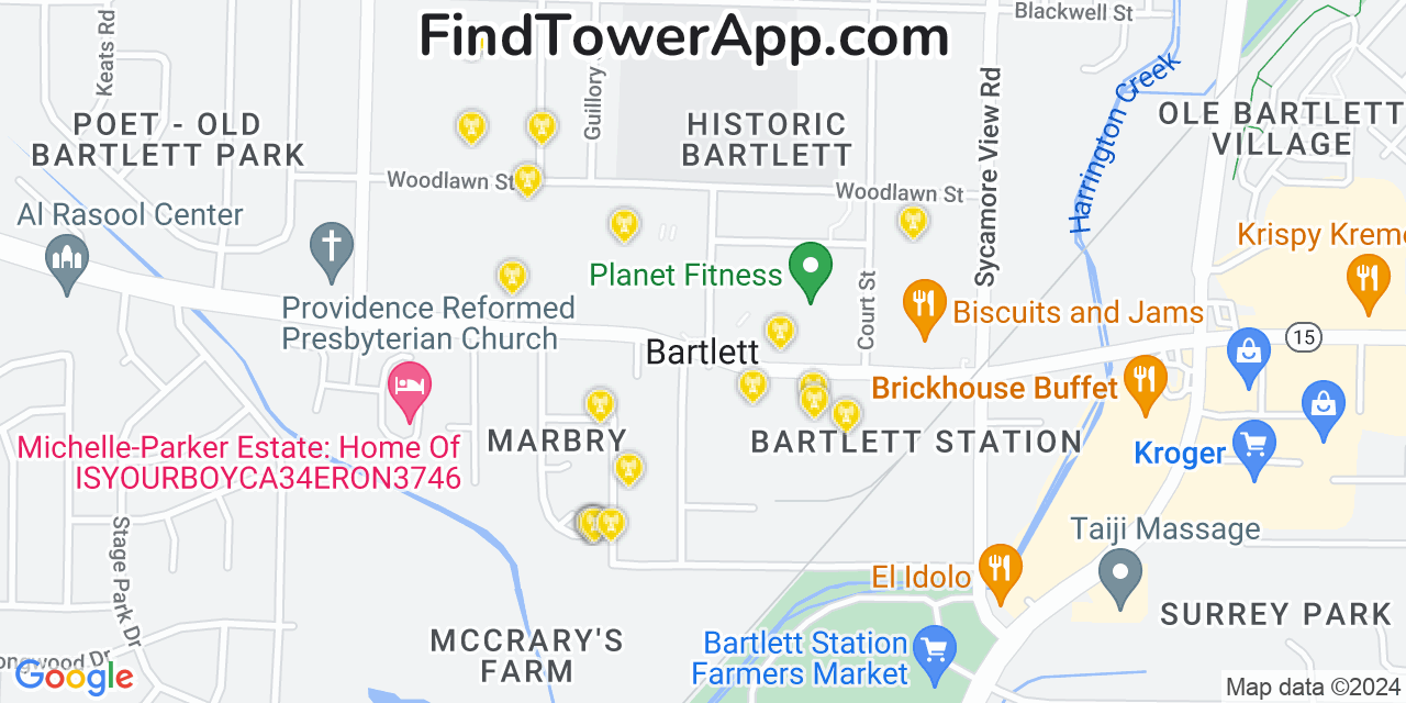 AT&T 4G/5G cell tower coverage map Bartlett, Tennessee