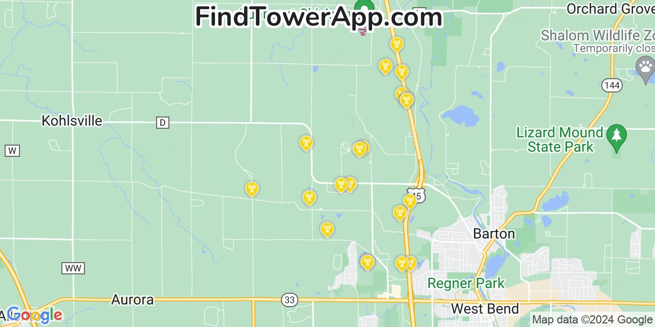 Verizon 4G/5G cell tower coverage map Barton, Wisconsin