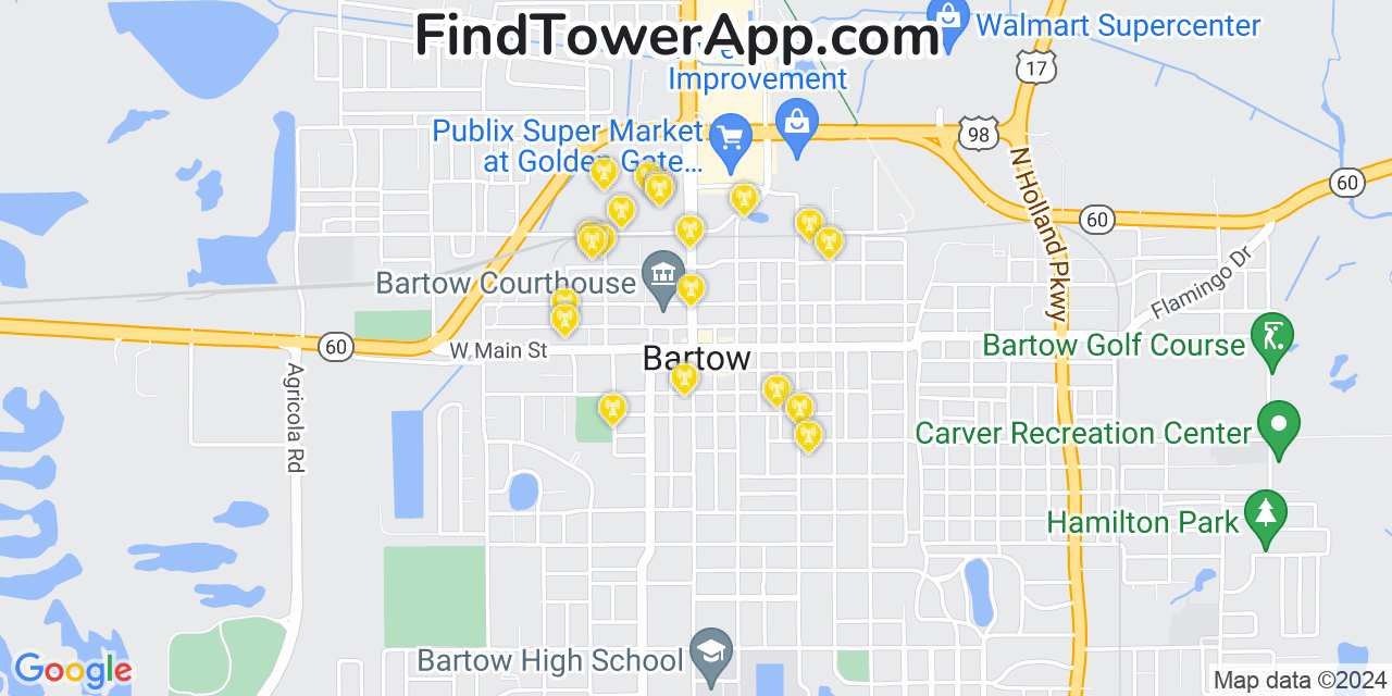 AT&T 4G/5G cell tower coverage map Bartow, Florida