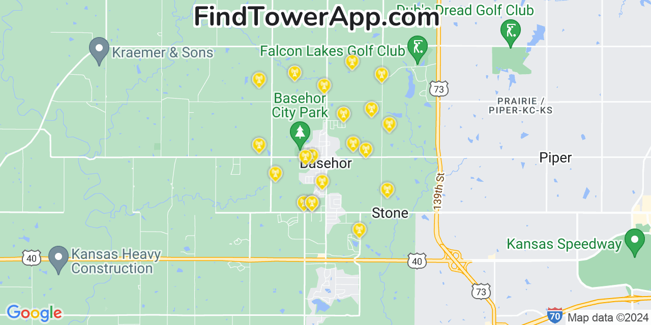 AT&T 4G/5G cell tower coverage map Basehor, Kansas