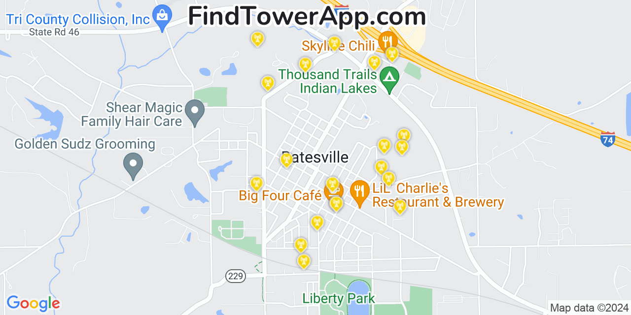 AT&T 4G/5G cell tower coverage map Batesville, Indiana