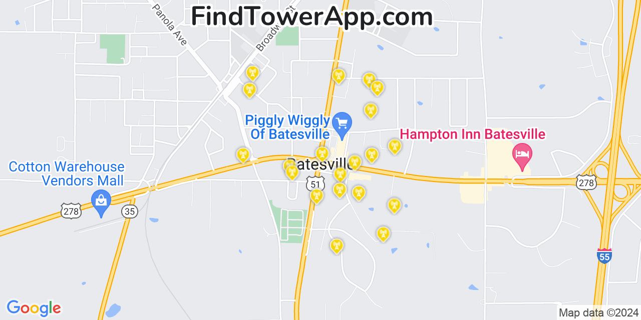 AT&T 4G/5G cell tower coverage map Batesville, Mississippi