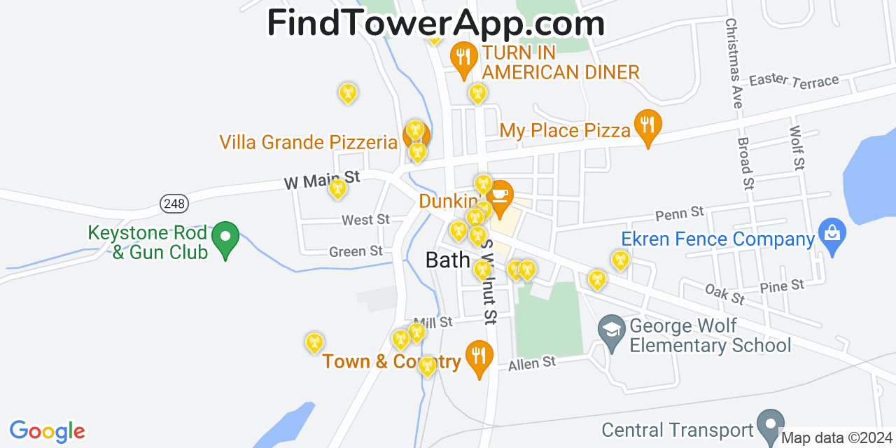 AT&T 4G/5G cell tower coverage map Bath, Pennsylvania