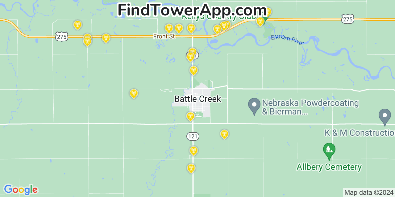 Verizon 4G/5G cell tower coverage map Battle Creek, Nebraska