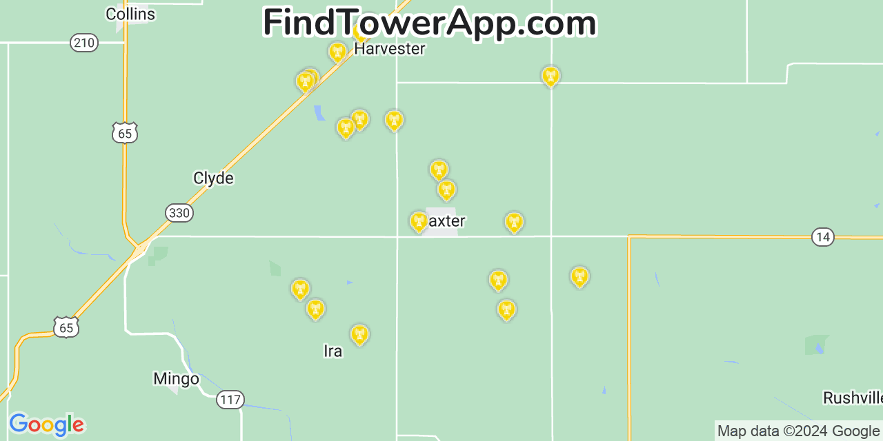 AT&T 4G/5G cell tower coverage map Baxter, Iowa