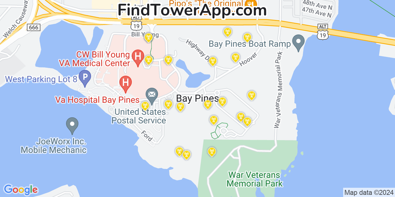 AT&T 4G/5G cell tower coverage map Bay Pines, Florida