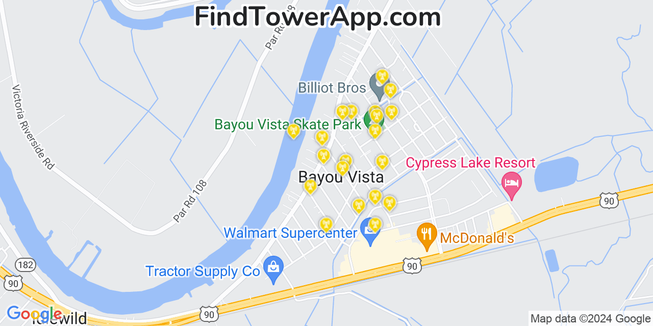 Verizon 4G/5G cell tower coverage map Bayou Vista, Louisiana