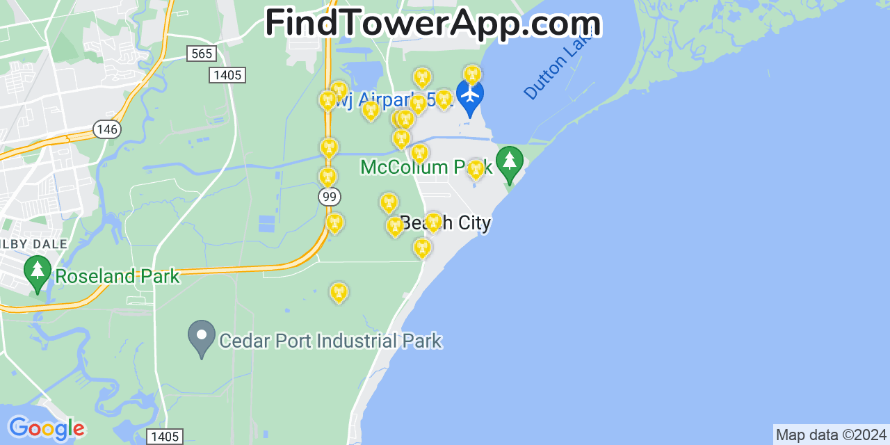 AT&T 4G/5G cell tower coverage map Beach City, Texas