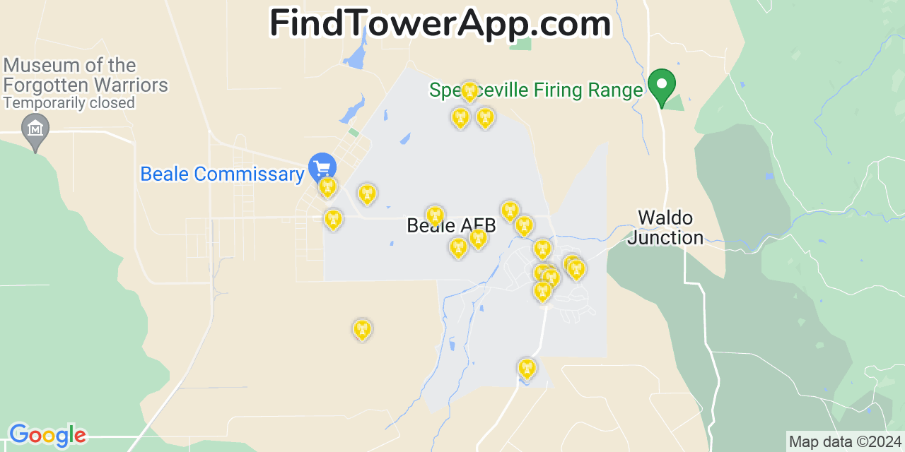 AT&T 4G/5G cell tower coverage map Beale Air Force Base, California