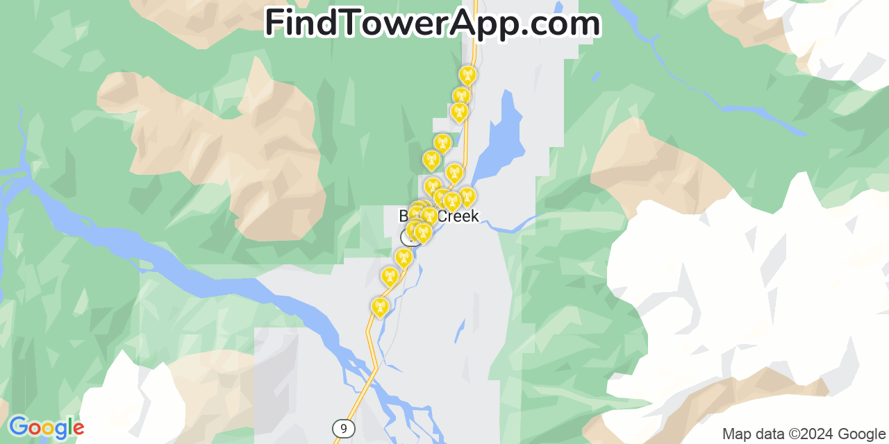 AT&T 4G/5G cell tower coverage map Bear Creek, Alaska