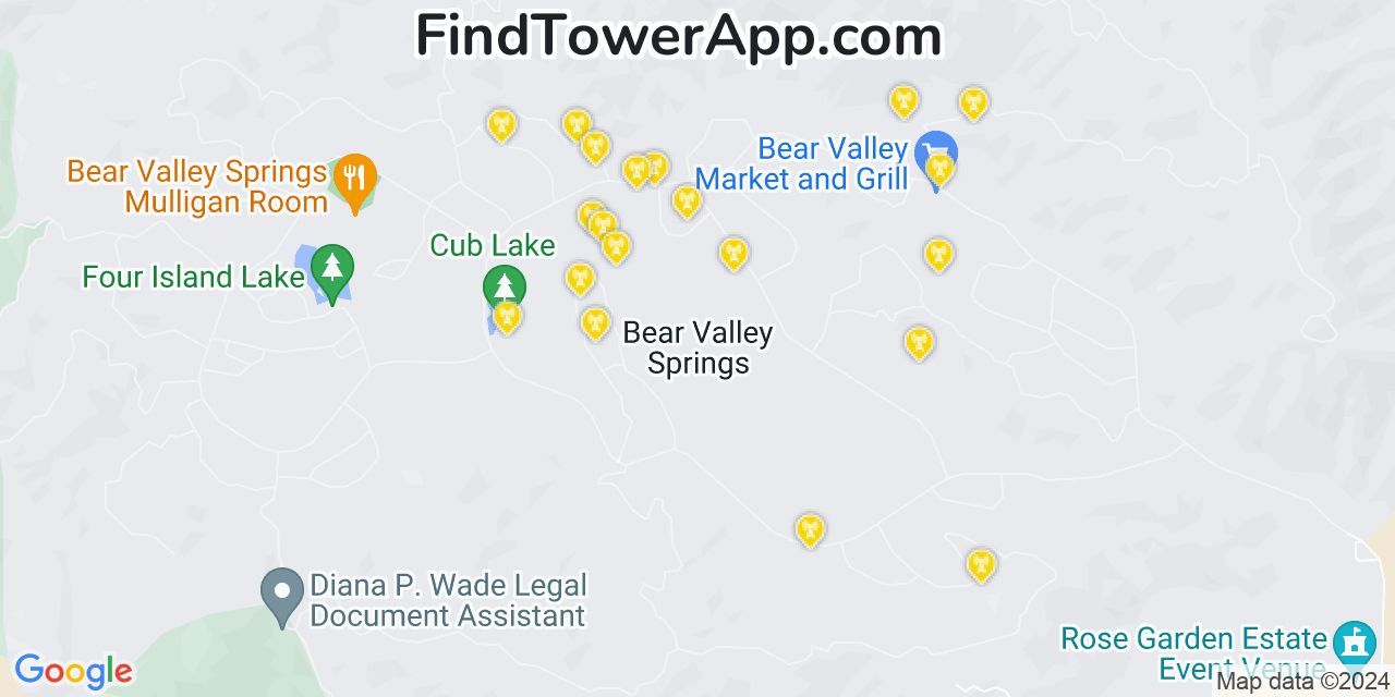 AT&T 4G/5G cell tower coverage map Bear Valley Springs, California