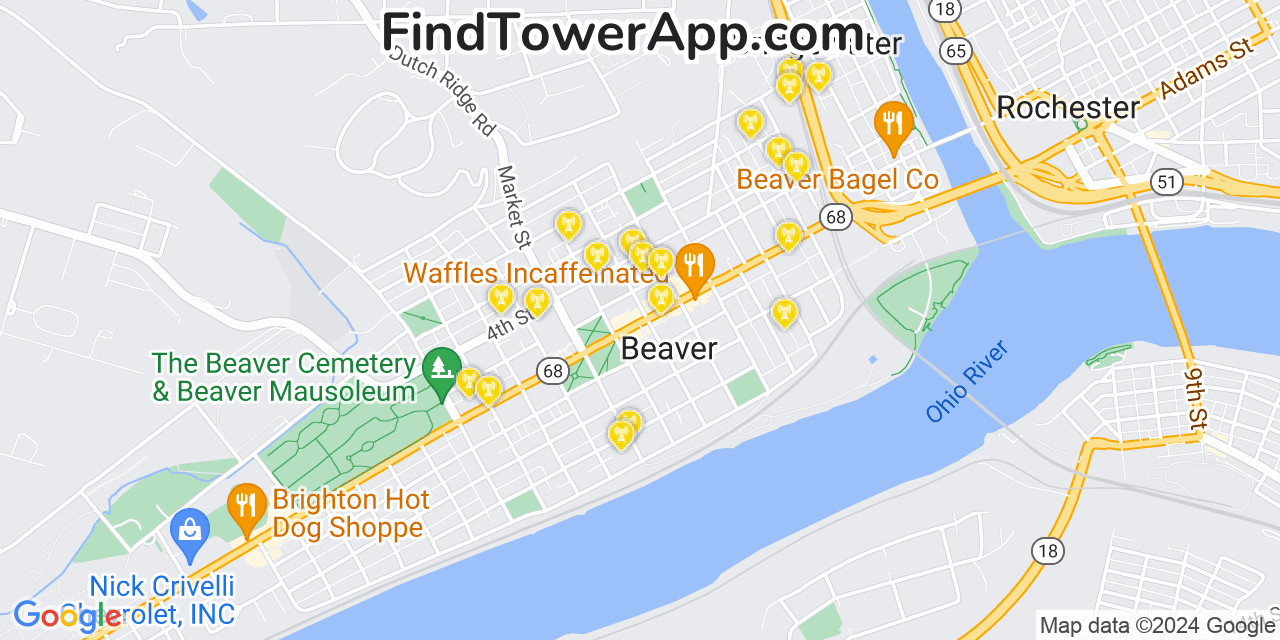 Verizon 4G/5G cell tower coverage map Beaver, Pennsylvania