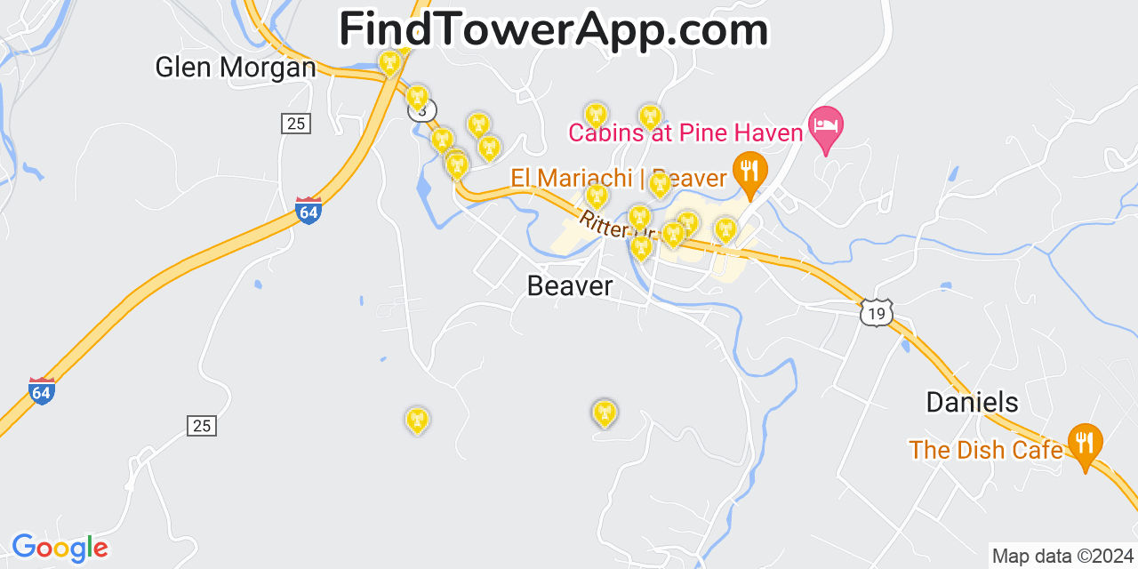 AT&T 4G/5G cell tower coverage map Beaver, West Virginia