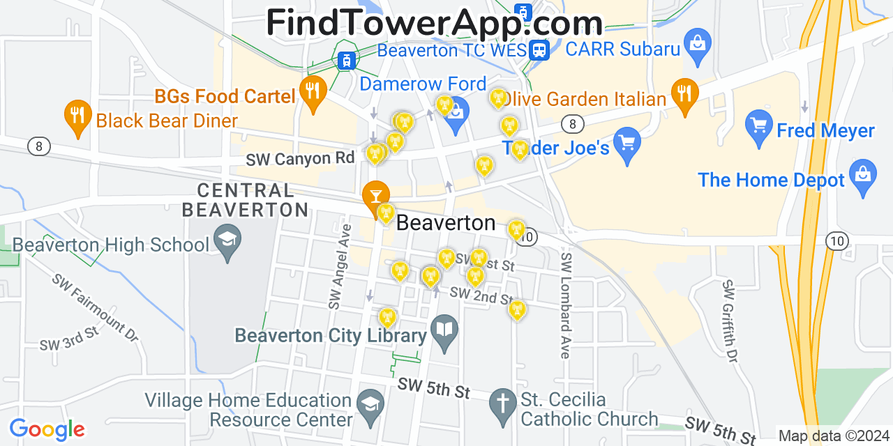 AT&T 4G/5G cell tower coverage map Beaverton, Oregon