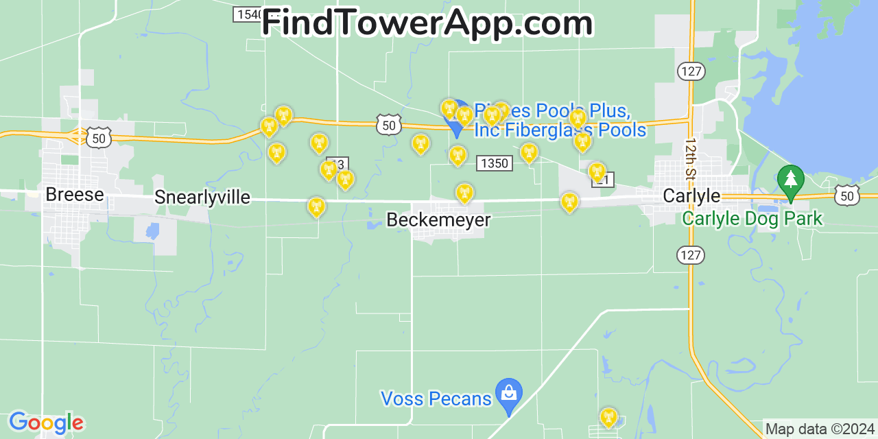 AT&T 4G/5G cell tower coverage map Beckemeyer, Illinois