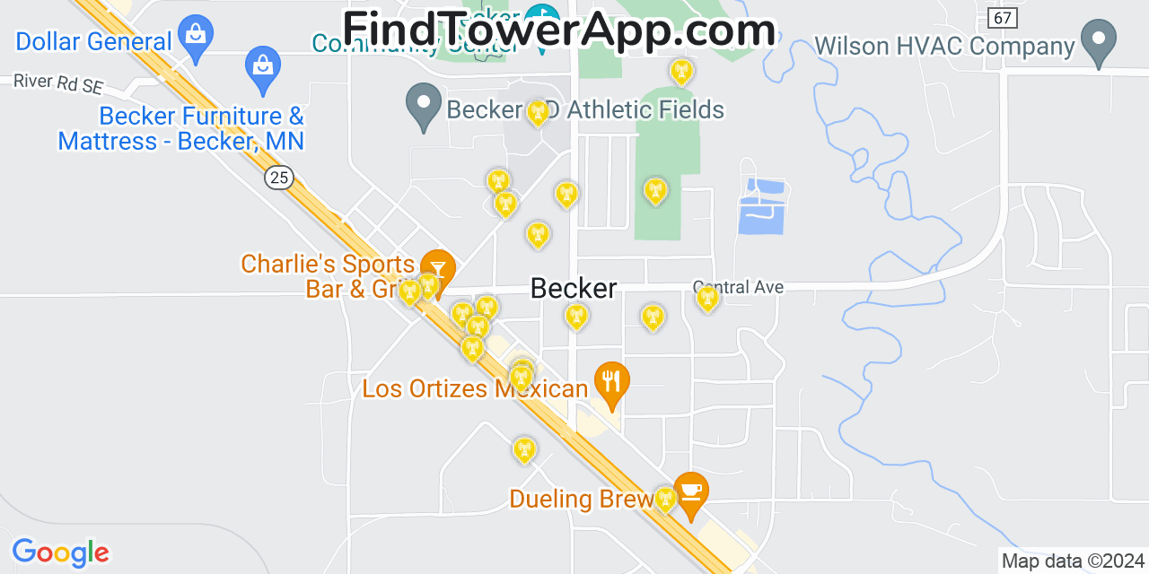 AT&T 4G/5G cell tower coverage map Becker, Minnesota