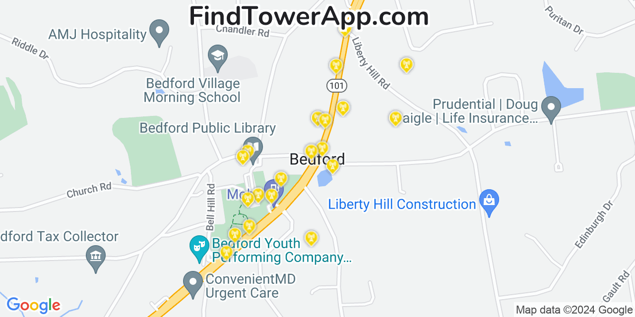 T-Mobile 4G/5G cell tower coverage map Bedford, New Hampshire