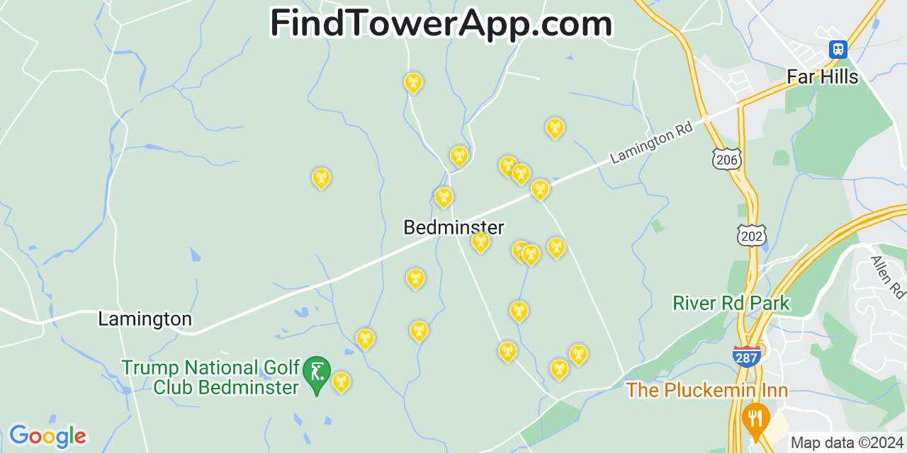 AT&T 4G/5G cell tower coverage map Bedminster, New Jersey