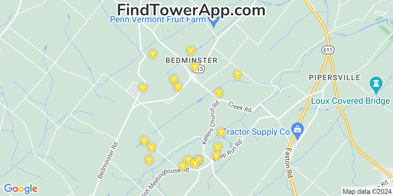 Verizon 4G/5G cell tower coverage map Bedminster, Pennsylvania