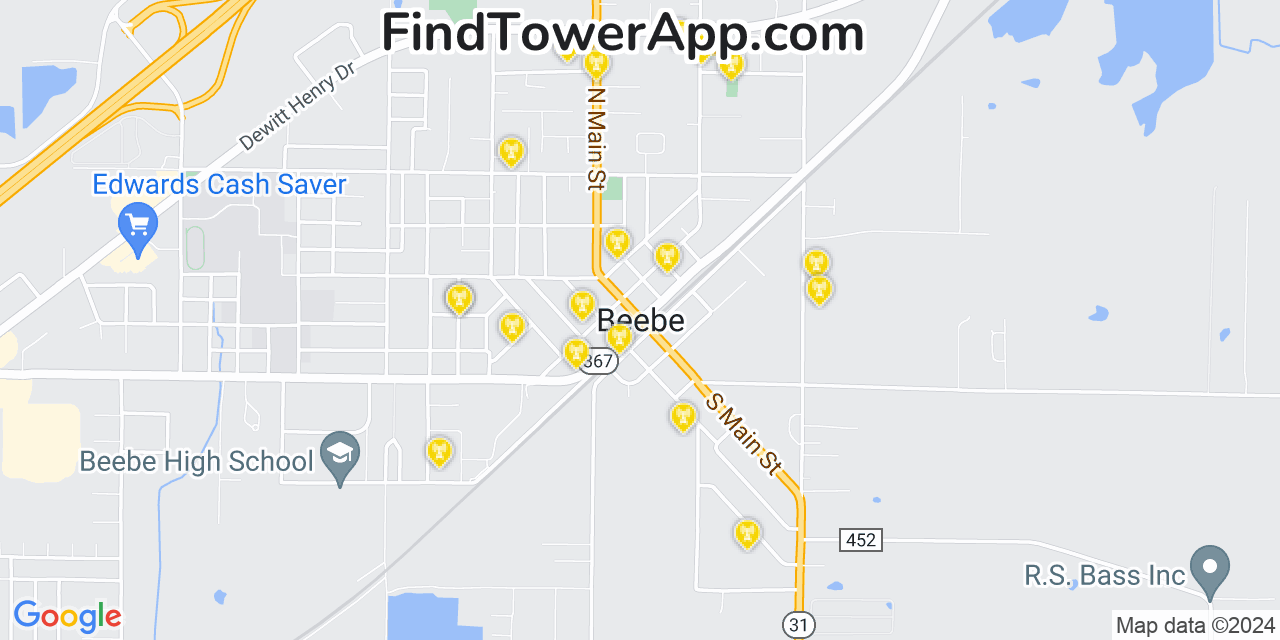 Verizon 4G/5G cell tower coverage map Beebe, Arkansas